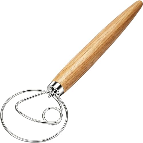 Danish Dough Whisk Stainless Steel Wood Handle for Sourdough Bread