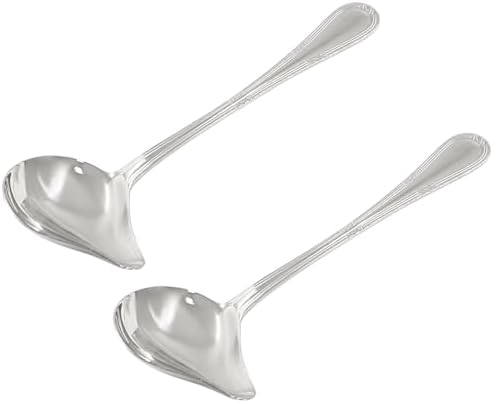 2 Pcs Stainless Steel Sauce Ladle with Pouring Spout Silver