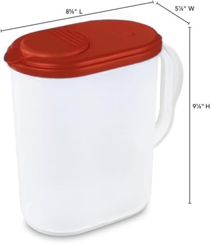 2-Pack Water Pitcher with Lid & Pivot Top Spout 1 Gallon Pitcher - Red