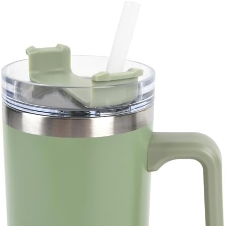 Envie 30 oz Tumbler Mug with Lid and Straw, Reusable Insulated Mug with Handle, Stainless Steel Travel Tumbler for Iced & Hot Beverages, Sage Green