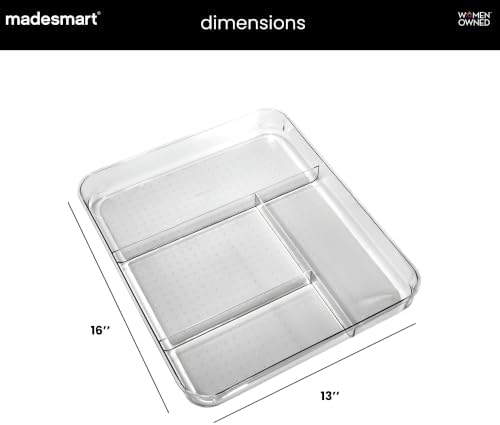madesmart Clear 4 Compartment Drawer Organizer, Grey