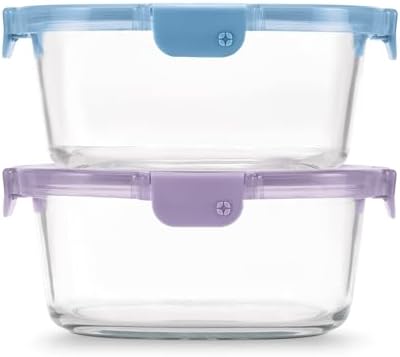 Ello Color Lock 7 Cup Glass Meal Prep Containers & Lids, 2 Pack, Slate
