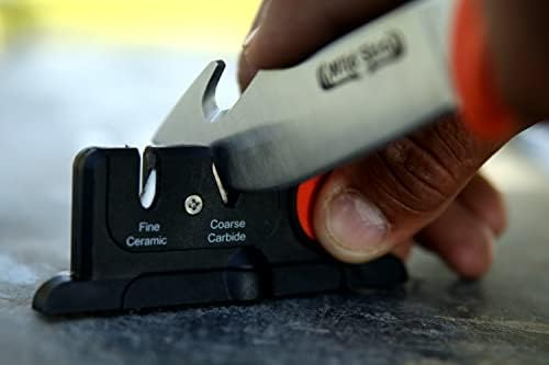 Outdoor Edge Edge-X, Pocket Sized 2-Stage Carbide/Ceramic Abrasive Knife Sharpener with Folding X-Base that Improves Stability for all Outdoor and Kitchen Knives