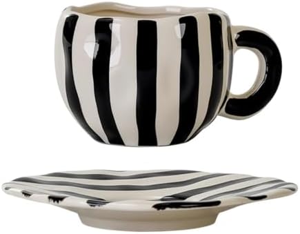 Espresso Cups Ceramic Coffee Mug Series European Striped Dot Coffee Cup And Saucer Mug Cake Plate Afternoon Tea Set Tea Cup And Saucer (Black 4)