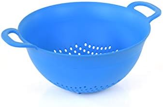 Mintra Home Plastic Strainer Colanders Set: 3, 3.5 and 5 Quart (Blue) Double Strong Handles and Deep Bowl, Safe BPA-Free - Use for Pasta, Noodles, Spaghetti, Vegetables (Assorted Sizes 3pk)