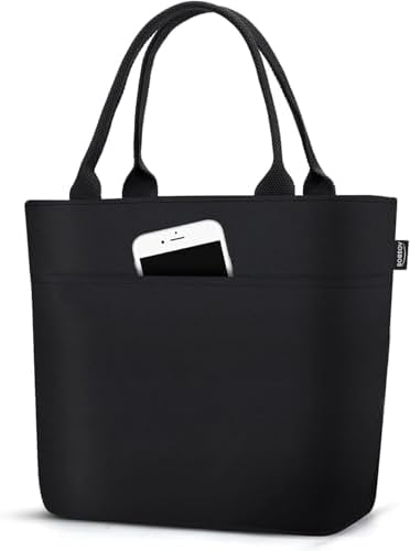 Aosbos Black Lunch Tote Bag,Insulated Lunch Bag For Women,Work,Office