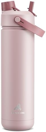 POWCAN 26 oz Insulated Water Bottle with 2-in-1 Straw and Spout Lid, Keep Cold 24H, Leak-Proof, Fits in Car Cup Holder, Stainless Steel Water Bottle for Sports, Travel, Gym, and School (Dried Rose)