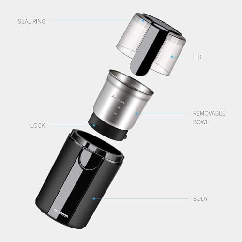 SHARDOR Coffee Grinder Electric, Coffee Bean Electric, Herb, Nut Grain Grinder with 1 Removable Stainless Steel Bowl, Black