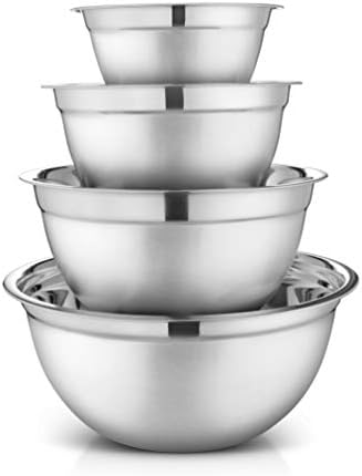 AVADOR Premium Stainless Steel Mixing Bowls, Set of 4 Stainless Steel Mixing Bowl Set, Easy To Clean, Space Saving, Great for Cooking, Baking, Prepping 0.74qt 1.4qt 3qt 5qt (4 pc German Mixing Bowl)