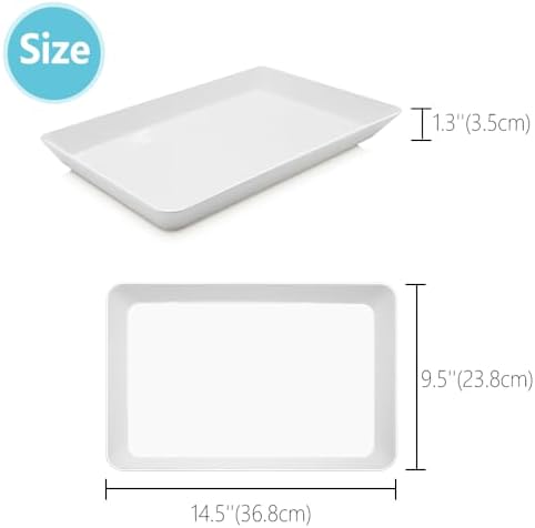 Serving Tray Platter, 14.5'' x 9.5'' 2 Pcs Food Tray for Veggie Fruit Snack Dessert Cookie，Food Trays for Party Supplies Display, Plastic Platters for Serving Food, Large White Trays, BPA Free