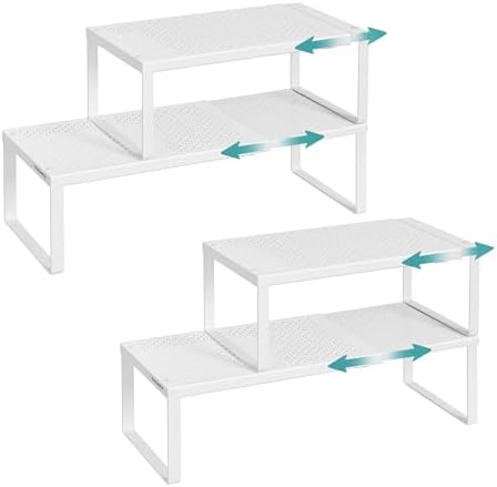 SONGMICS Spice Rack, Expandable Kitchen Countertop Shelf, Steel, Set of 4