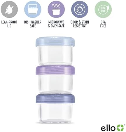 Ello Color Lock 4oz Glass Condiment Containers with Lids, 3 Pack, Purple