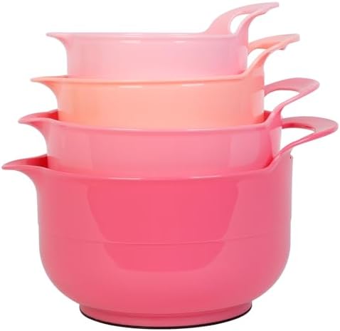 BoxedHome 4 Pack Nesting Mixing Bowl with Pour Spout and Handle, BPA free Microwave & Dishwasher Safe(Pink Gradient, 4 Pack with Handle)