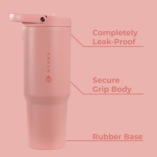 HydroJug Sport - Stainless Steel Tumbler with Straw, Vacuum Insulated, 40oz Leakproof Water Bottle, Ergonomic Design, Reusable, Dishwasher Safe, Rubber Base, Durable for Gym or Outdoors, Tulip