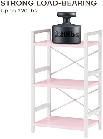 Homeiju Pink Bookshelf, 3 Tier Industrial Bookcase, Metal Small Bookcase, Rustic Etagere Book Shelf Storage Organizer for Living Room, Bedroom, and Home Office(Pink) Patent Pending D29873033
