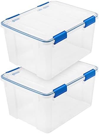 IRIS USA 2-Pack 44 Qt Storage Bins with Gasket Lids, Clear/Blue