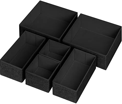 Criusia 6 Pack Clothes Drawer Organizer Dividers, Fabric Foldable Closet Dresser Drawer Organizer for Clothing, Bra Sock Underwear Drawer Organizer for Nursery Bedroom Organization (6 Bins, Black)