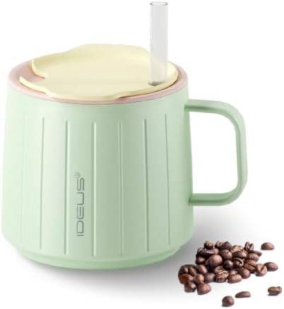 Ideus 14 oz Insulated Coffee Mug with Lid and Straw (Mint Green, FUJI NOVA)