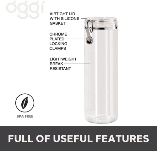 Oggi Tall Clear Canister with Clamp Lid, 58 oz - Large Airtight Food Storage Container, Ideal for Kitchen & Pantry Storage of Bulk, Dry Foods Including Pasta & Spaghetti,(Pack of 12)