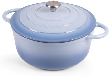 Nuovva Enamelled Cast Iron Dutch Oven Pot with Lid 6.4 Quart Non Stick Casserole Pot-Heavy Duty & Oven Safe up to 500° F for Bread Baking, Braising, Stews, Roasting - 28cm Coastal Blue