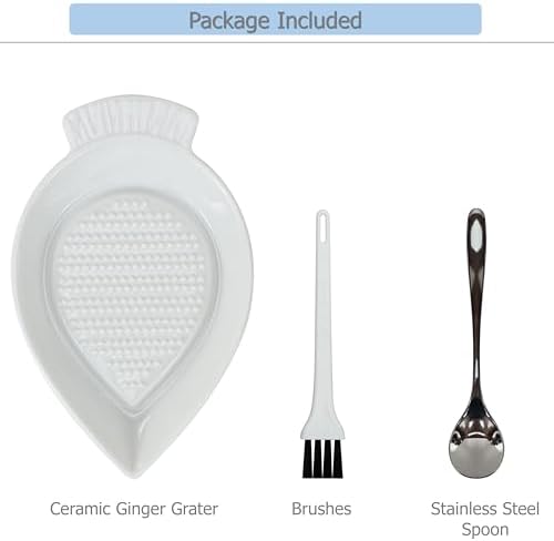 EIKS Ceramic Grater Plate Grinding Dish with Spoon and Brushes