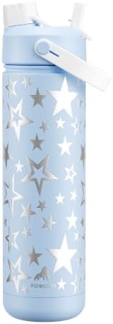 POWCAN 26 oz Insulated Water Bottle with 2-in-1 Straw and Spout Lid, Keep Cold 24H, Leak-Proof, Fits in Car Cup Holder, Stainless Steel Water Bottle for Sports, Travel, Gym, and School (Silver Sky)