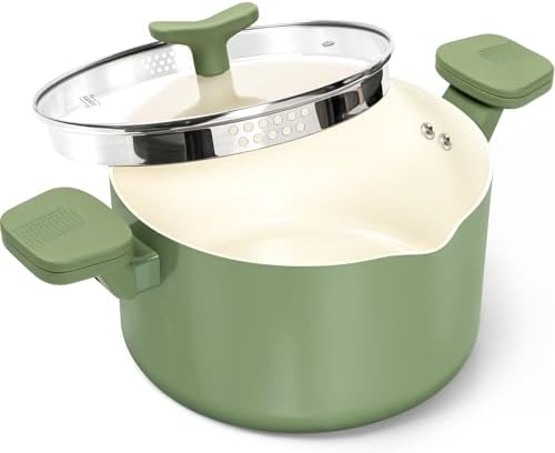MICHELANGELO 6 Qt Ceramic Nonstick Pasta Pot with Strainer Lid, Roden Green