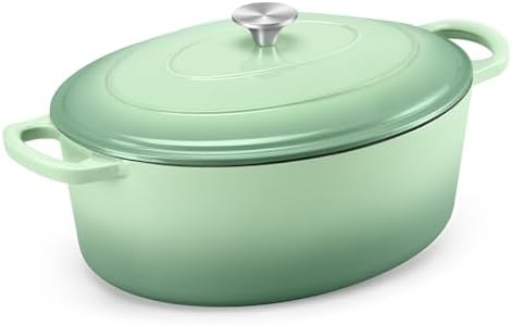 TeamFar 7QT Oval Dutch Oven, Enameled Cast Iron Dutch Oven Pot with Lid