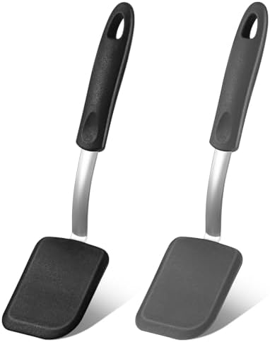 2 Pcs Mini Silicone Cookie Brownie Spatula,Solid Flat,Black, Grey