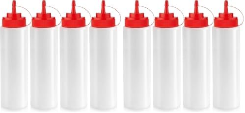 Norcalway 24 oz Large Condiment Squeeze Bottles for Sauces - Leak Proof - 8 Pack (XL)