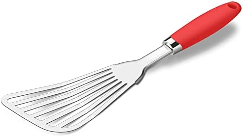 304 Stainless Steel Fish Spatula, Flexible Slotted Turner, Red