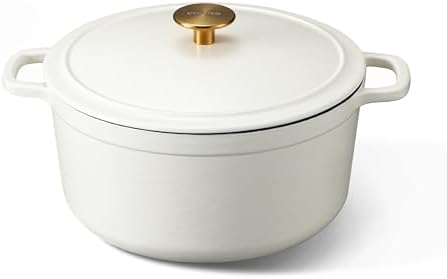 CAROTE 5QT Cream White Enameled Cast Iron Dutch Oven Pot with Lid