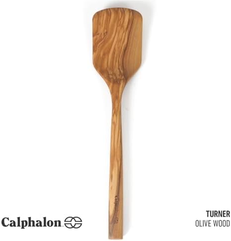 Calphalon Edge Wood Turner, 13-Inch Olive Wood Solid Spatula, Wooden Cooking Turner for Flipping, Stirring & Nonstick Cookware, Durable Kitchen Tool