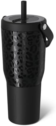 BrüMate Resa 35oz 100% Leakproof Travel Tumbler w/Handle & Straw | Flexible SoftSip Straw | Silicone Sleeve for Durability | Stainless Steel | Cup Holder & Travel Friendly Water Bottle (Onyx Leopard)
