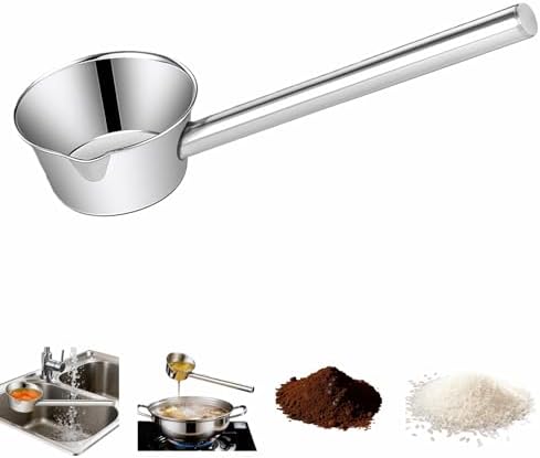 Stainless Steel Long Handle Scoop, Eagle Beak Spout Design - Multipurpose Kitchen, Bath, Garden Ladle Cup for Oil, Soup, Shampoo, Pet Food 13.8 inch Heat-Resistant Handle