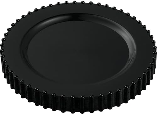 PLASTICPRO 32 Piece Combo Plastic Dinner Plates Disposable Plastic Fancy Heavy Duty Party Dishes 7 inch and 10 inch, Black Beaded