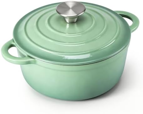 Leonyo 2-Quart Small Enameled Cast Iron Dutch Oven with Lid,Pistachio Green
