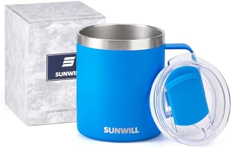 SUNWILL Insulated Coffee Mug, Stainless Steel 14 oz, Splash-Proof Lid