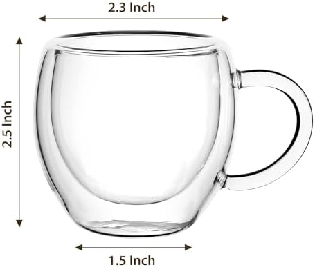 Espresso Cups Set of 2 With Handle,2.5oz Clear Expresso Shots Cup,Espresso Shot Glasses,Double Wall Insulated Expresso Mugs,Tazas de Cafe Expreso,Microwave Dishwasher Safe,Suit for Espresso Machine