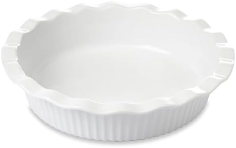Miicol White Ceramic Pie Pan, 50 oz Ripple Edge Deep Baking Dish, 9 Inch Round Ceramic Pie Plate, Suitable for Quiche, Apple Pie, Meat Pie, Ideal Gift for Baking Lovers