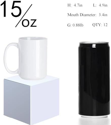 ABBSH Sublimation Coffee mugs, 15 oz White Coffee Mugs Tazas Para Sublimacion Cups With Box for Coffee, Soup, Tea, Milk, Latte, Hot Cocoa Set of 12