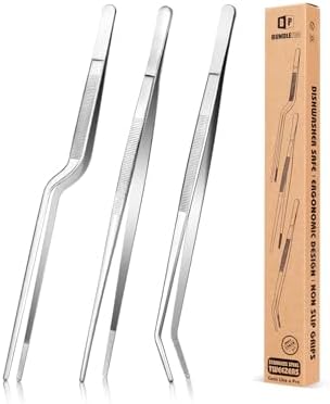 BUNDLEPRO Kitchen Tweezers Tongs with Precision Serrated Tips, 3 Pcs, 10''