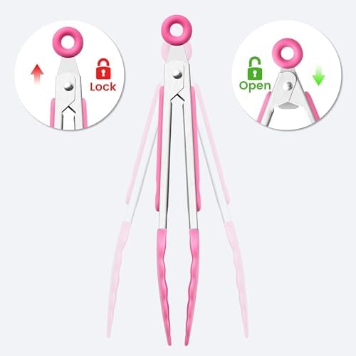 6PCS 7-Inch Silicone Tongs Set, Stainless Steel Tongs with Silicone Tips