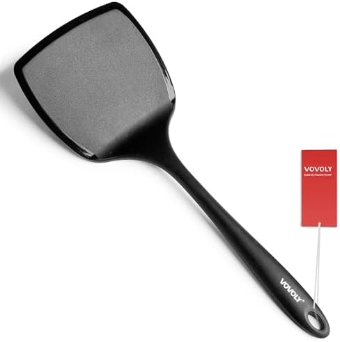 Silicone Pancake Spatula Turner, Lengthened Handle & Seamless Design, Black