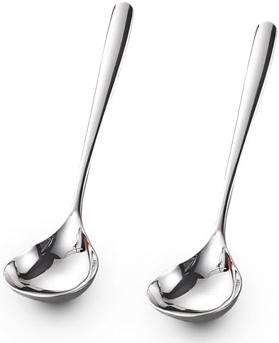 Comicfs 2 Pack Gravy Ladle, SUS 304 Stainless Steel Soup Ladle, Small Soup Ladles, Sauce Ladles, Small Serving Ladle, Solid Serving Spoon 8-Inch (Silver)