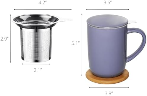 CEEFU 16oz Porcelain Tea Mug with Infuser, Lid and Coaster