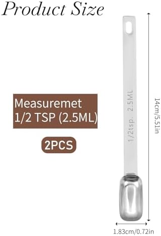 2PCS 1/2 Teaspoon Stainless Steel Single Measuring Spoon 2.5 ml Teaspoon Rectangular Individual Measuring Spoons (1/2Tsp | 2.5 ML | 2.5 cc | 1/2 Tablespoon)