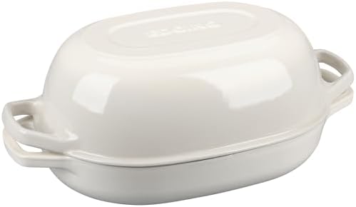 EDGING CASTING Enameled Cast Iron Oval Dutch Oven Pot with Lid, Dutch Oven for Sourdough Bread Baking, Bread Oven, Bread Dutch Oven, Oval Bread Pan, 7qt, White
