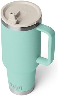 YETI Rambler 40 oz Travel Mug with Flip Straw Lid – Stainless Steel, Vacuum Insulated, Leakproof, Cup Holder Friendly, Sea Stone