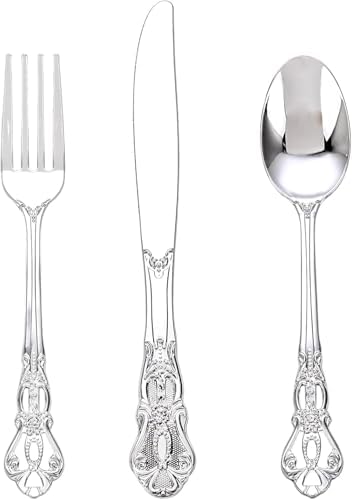90PCS Silver Plastic Silverware Elegant for Parties Family Dinners
